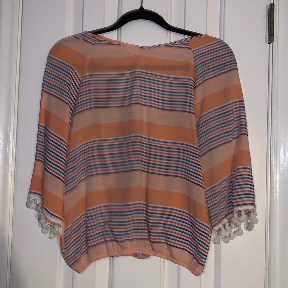 Lavender Field striped faux wrap blouse size Medium - Picture 5 of 7
